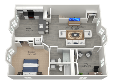 Floor plan for 2 beds, 2 baths